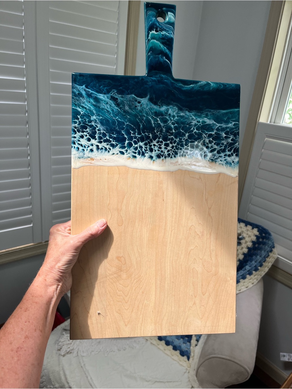 Resin Ocean Wave Cutting Board in Deep Teal & White